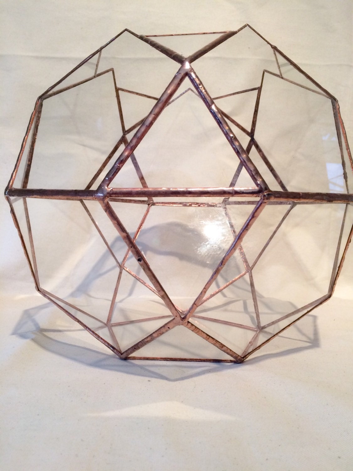 Handmade Glass Terrarium, Geometric Globe, Copper Foil, Wedding Centerpiece (12x10x10)