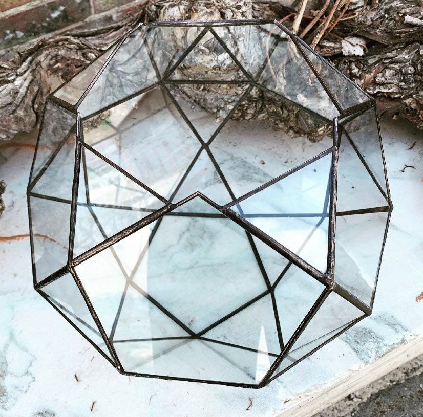Handmade Glass Terrarium, Geometric Globe, Copper Foil, Wedding Centerpiece (12x10x10)