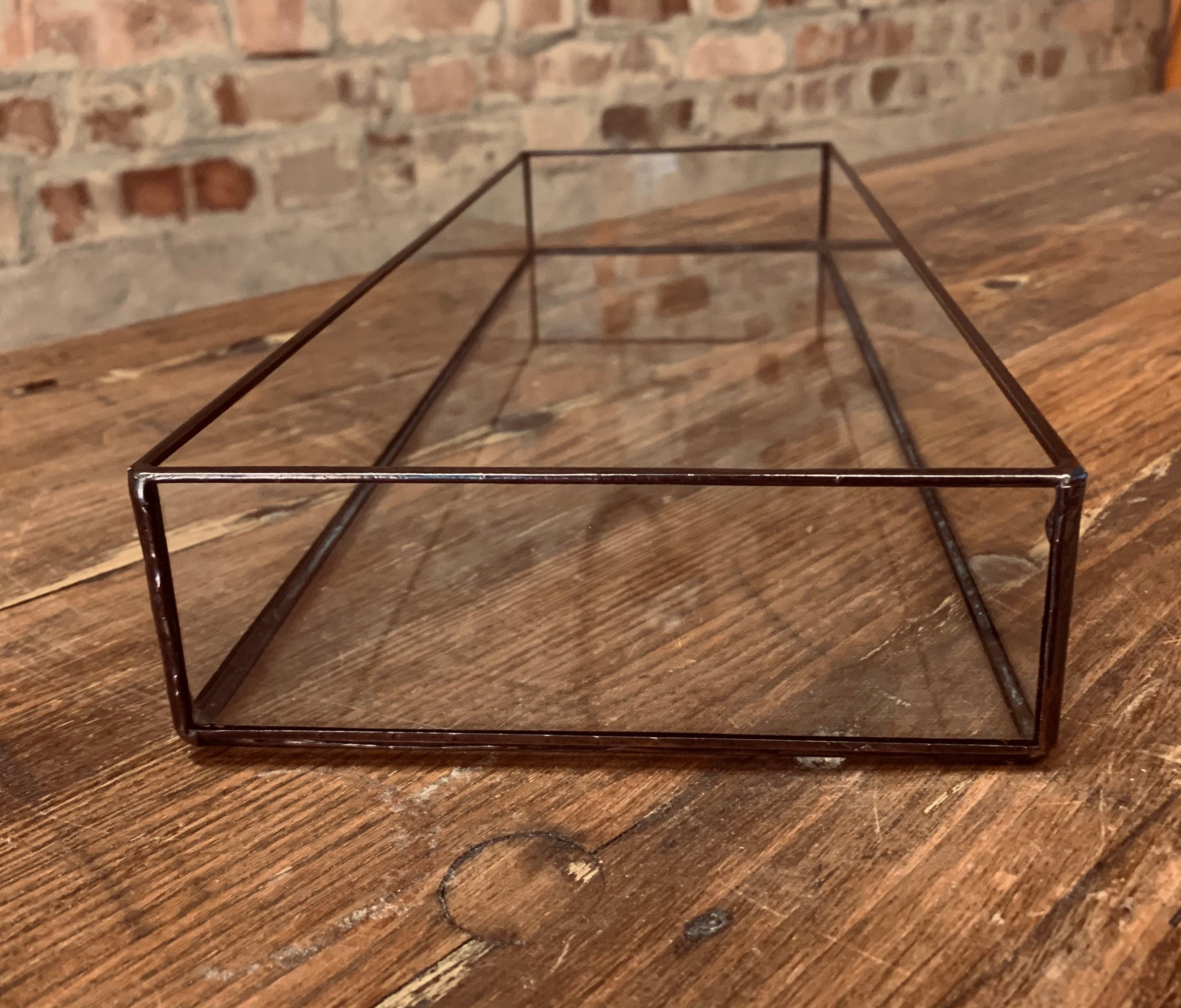 Handmade Glass Candle Trough, Copper Foil Centerpiece, Wedding Decor