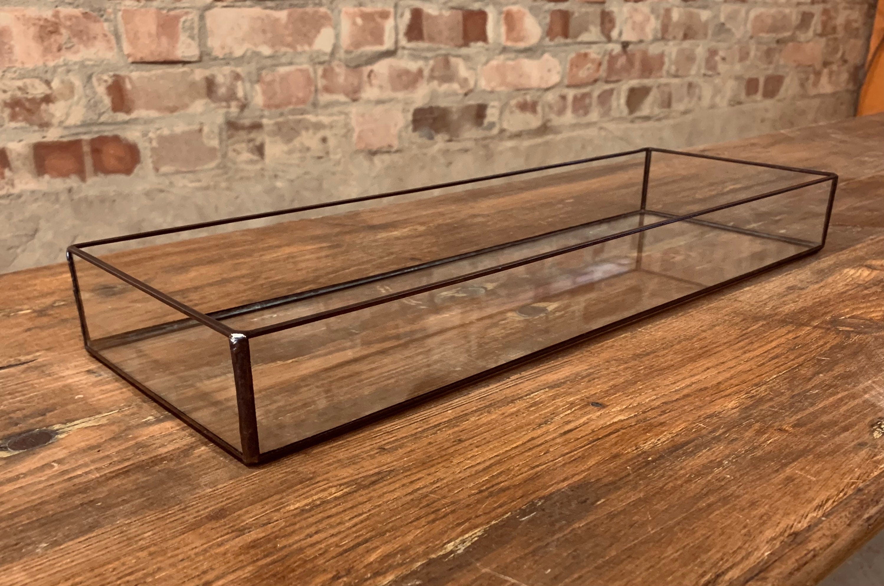 Handmade Glass Candle Trough, Copper Foil Centerpiece, Wedding Decor