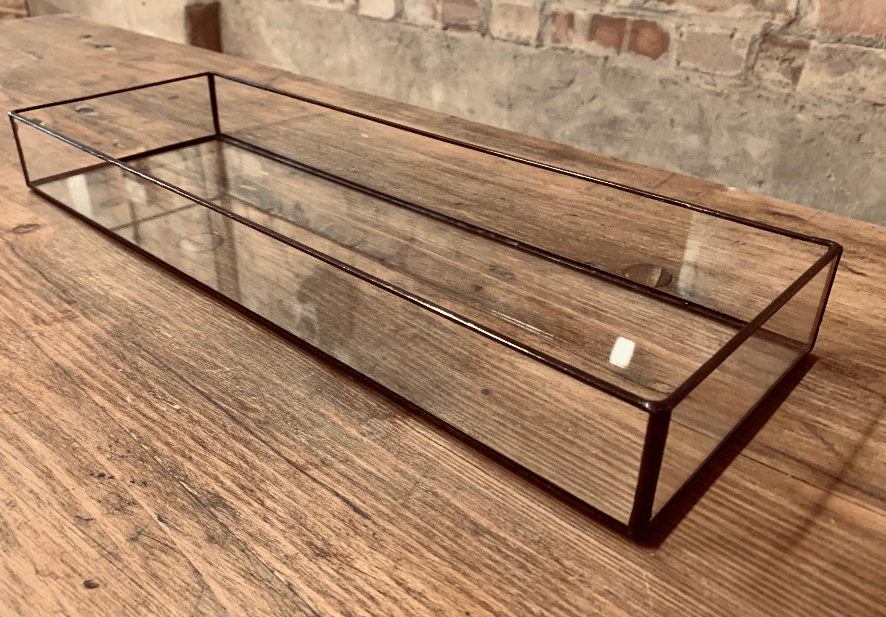 Handmade Glass Candle Trough, Copper Foil Centerpiece, Wedding Decor