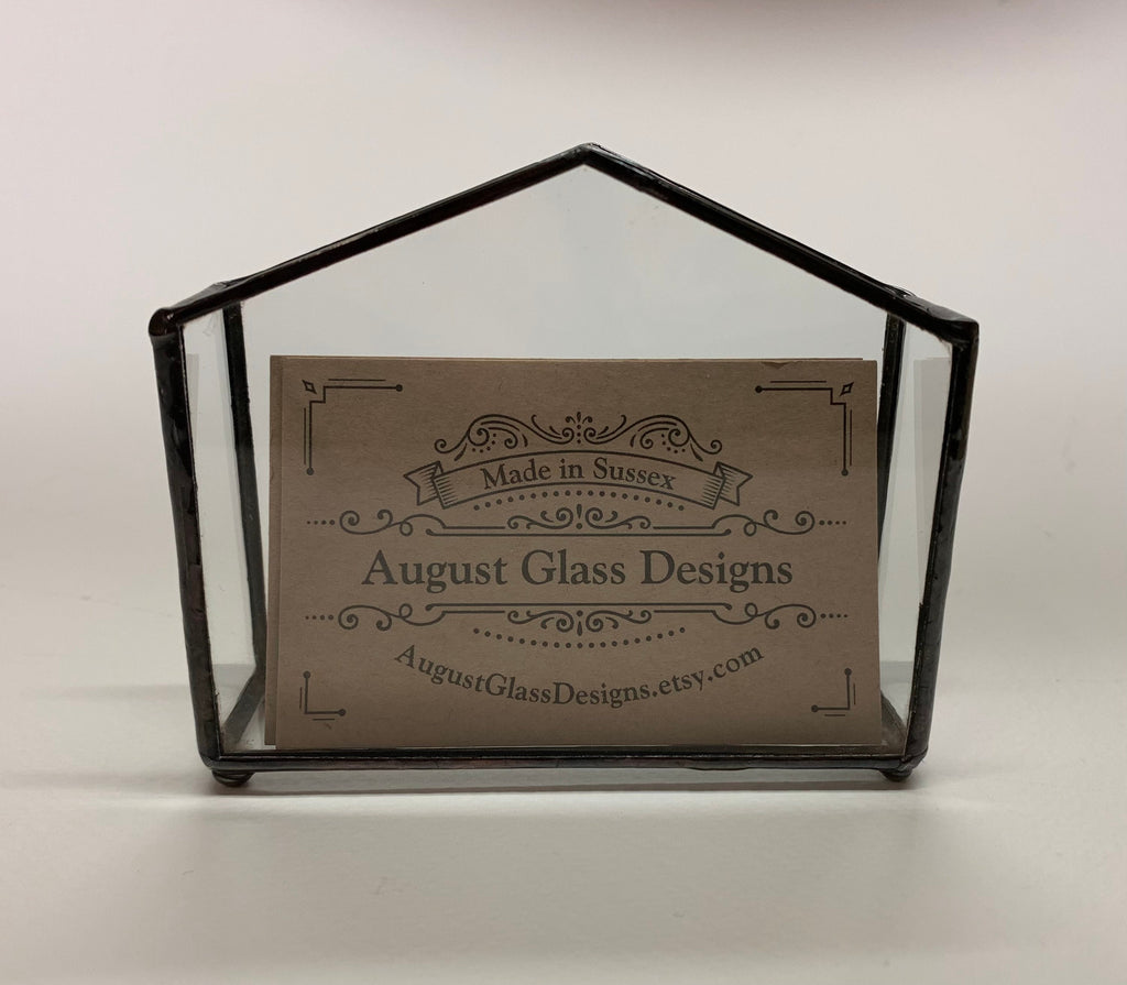 Handmade Glass Business Card Holder, Minimalist House Box