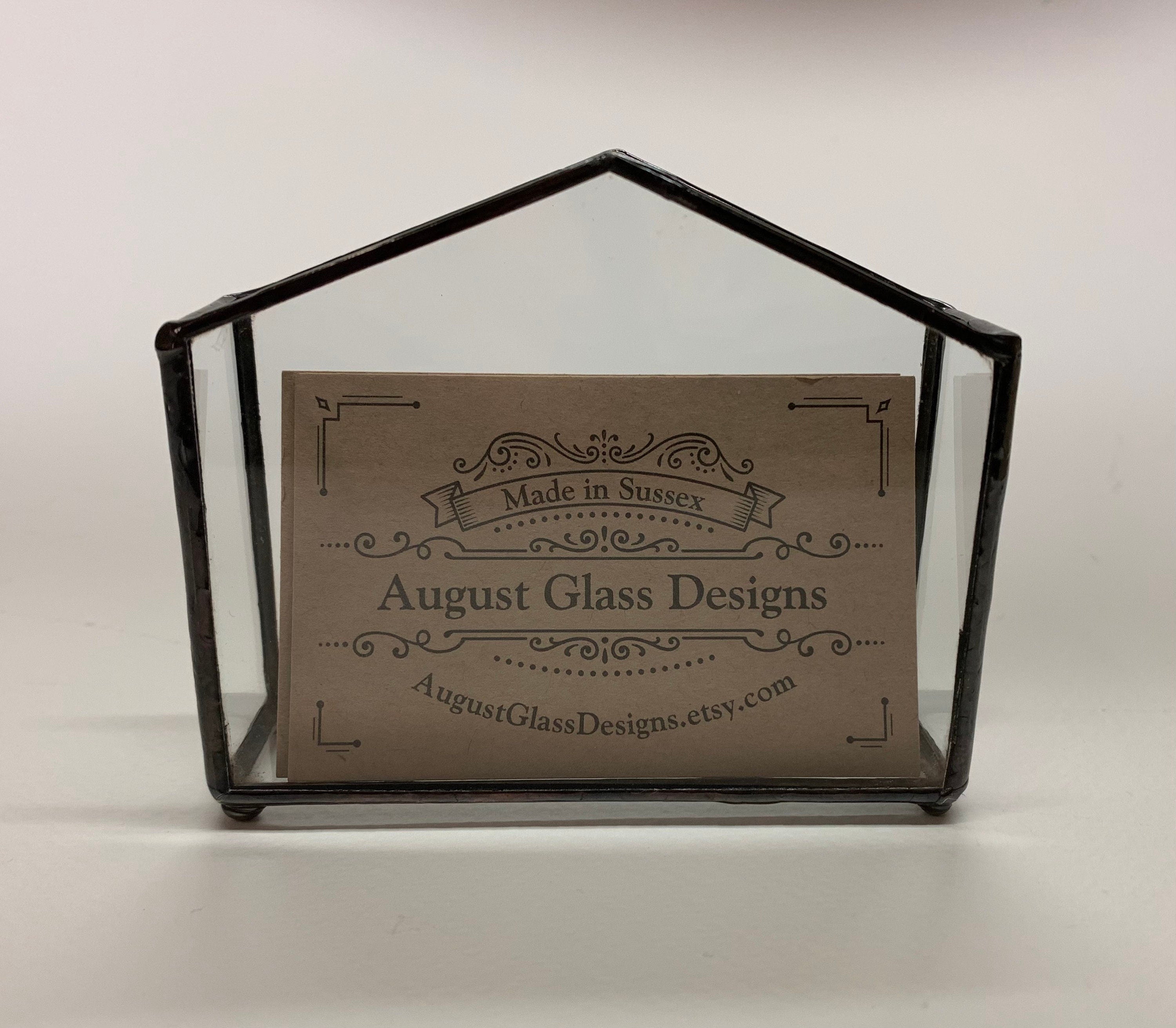 Handmade Glass Business Card Holder, Minimalist House Box