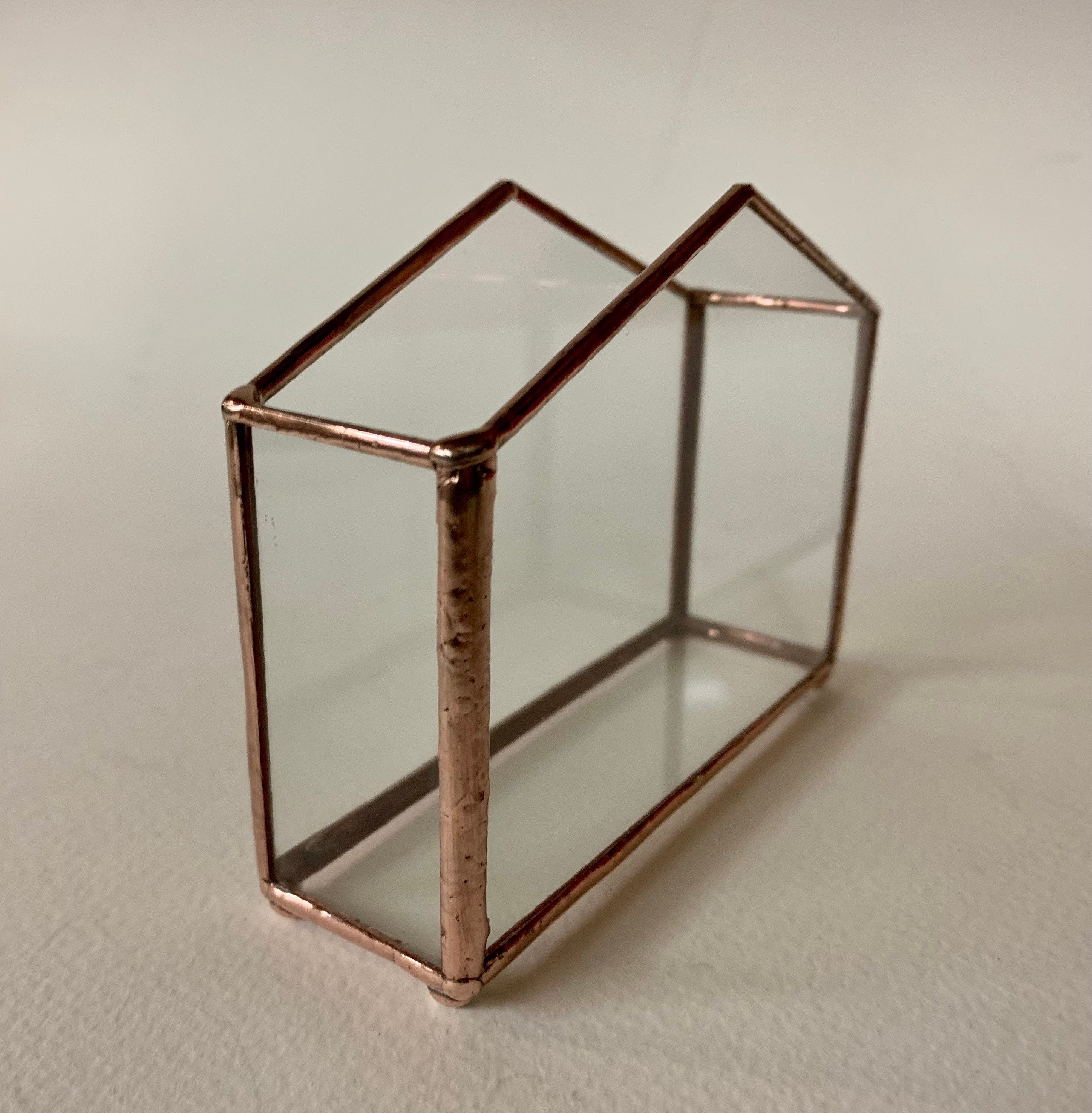 Handmade Glass Business Card Holder, Minimalist House Box