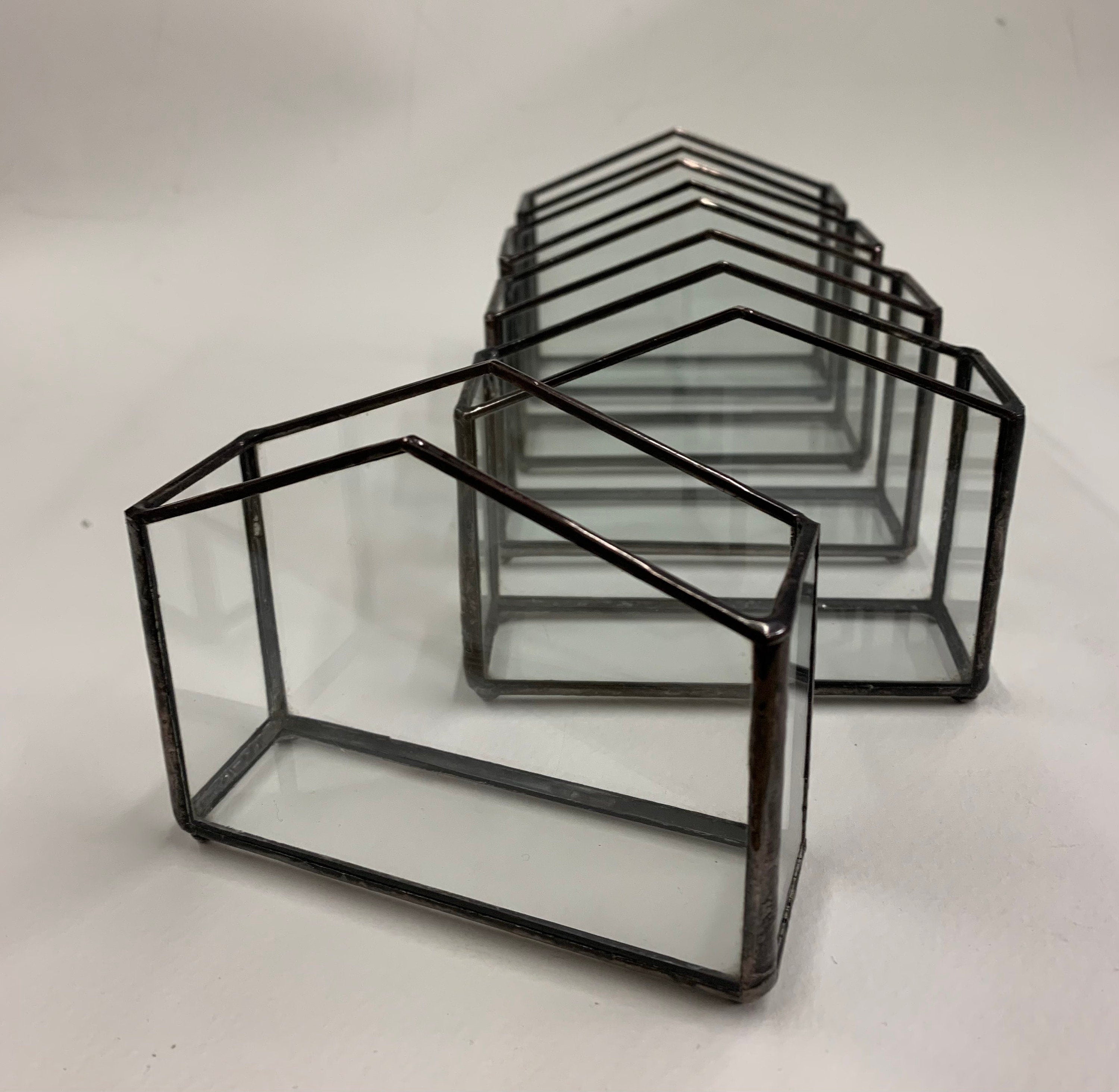 Handmade Glass Business Card Holder, Minimalist House Box