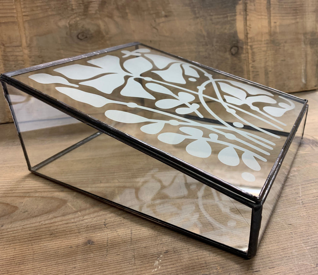 Etched Glass Keepsake Box: Floral Sandblasted Jewellery Organiser