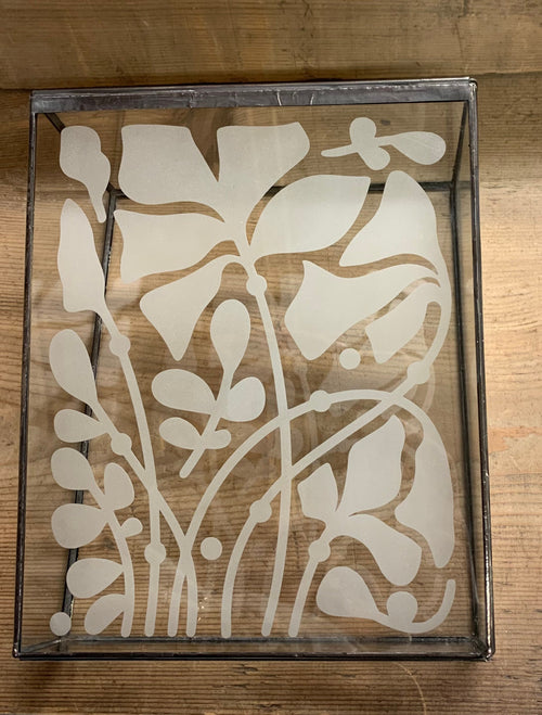Etched Glass Keepsake Box: Floral Sandblasted Jewellery Organiser
