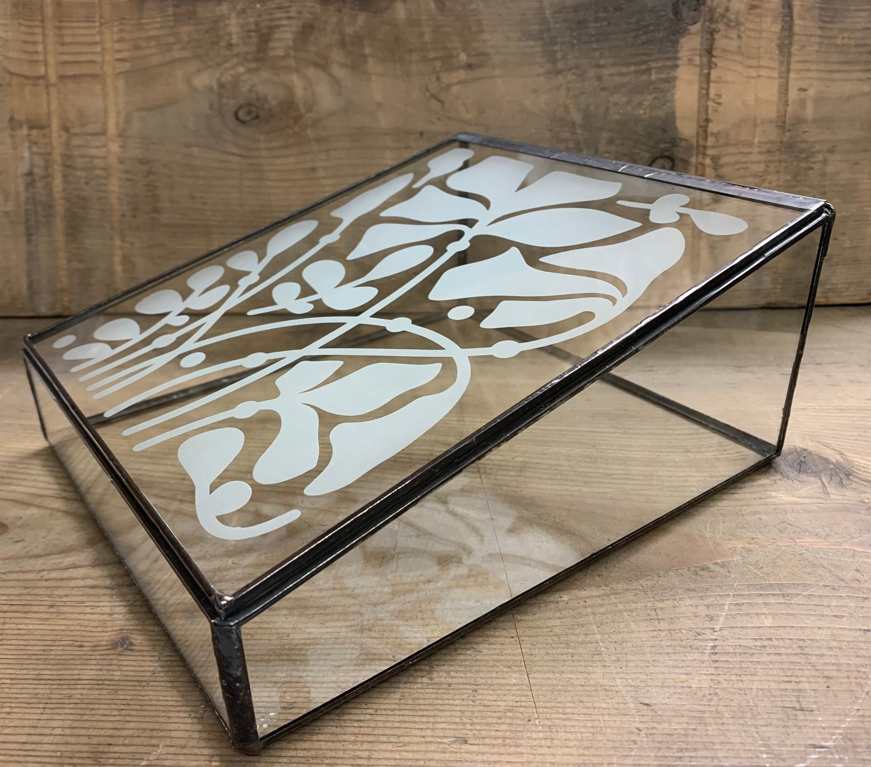 Etched Glass Keepsake Box: Floral Sandblasted Jewellery Organiser