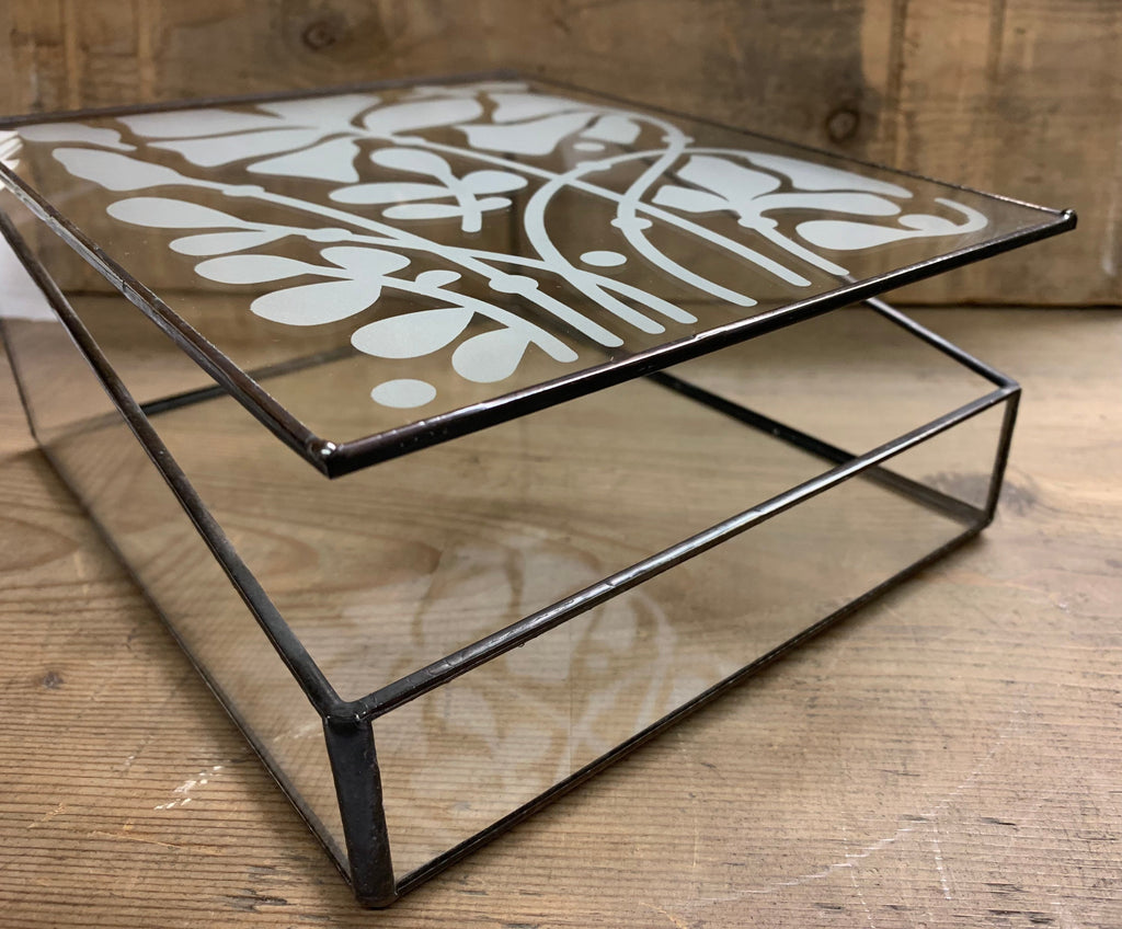 Etched Glass Keepsake Box: Floral Sandblasted Jewellery Organiser