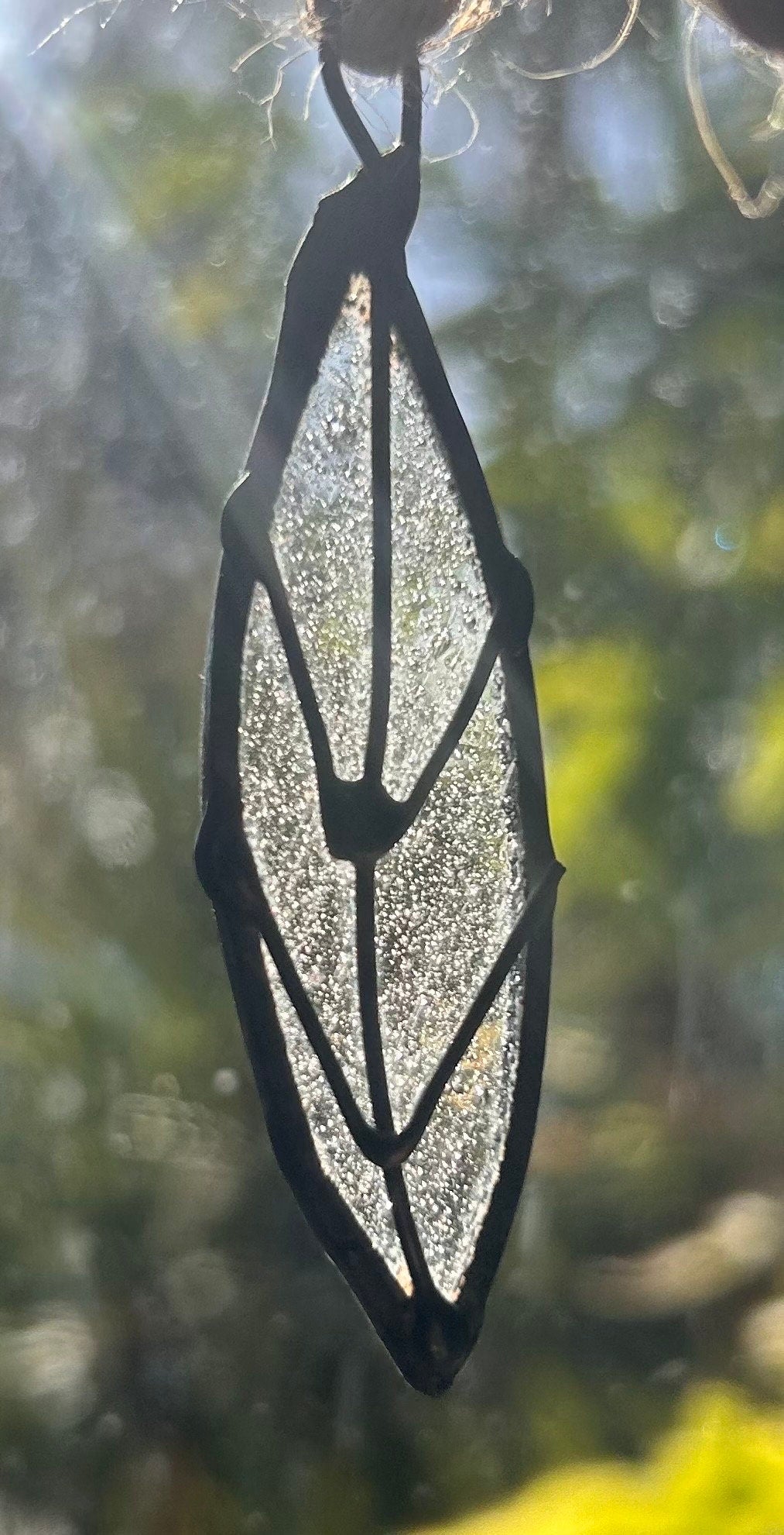 Stained Glass Leaf Suncatcher, Handmade Copper Wire Accent