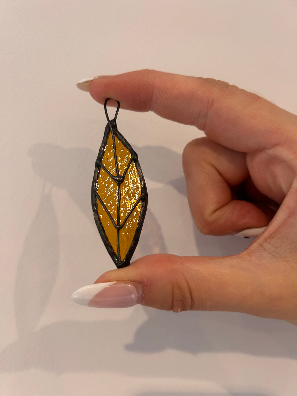 Stained Glass Leaf Suncatcher, Handmade Copper Wire Accent