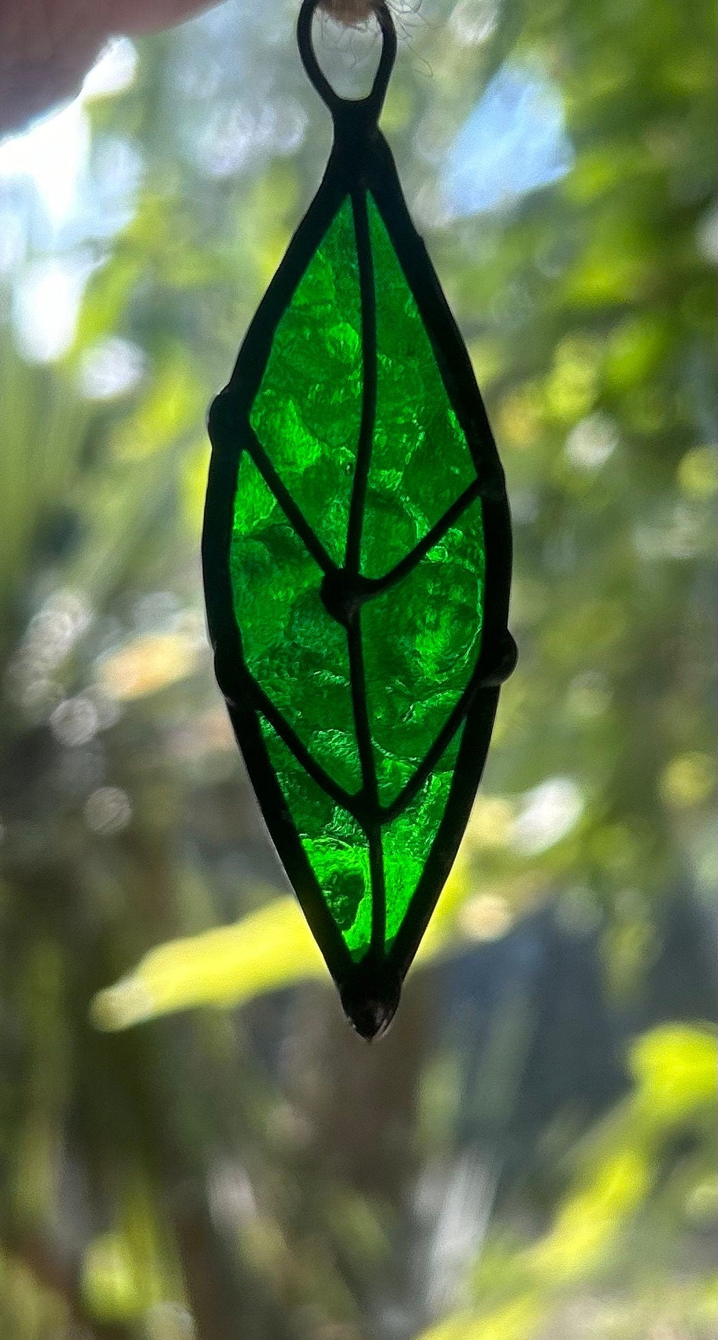 Stained Glass Leaf Suncatcher, Handmade Copper Wire Accent
