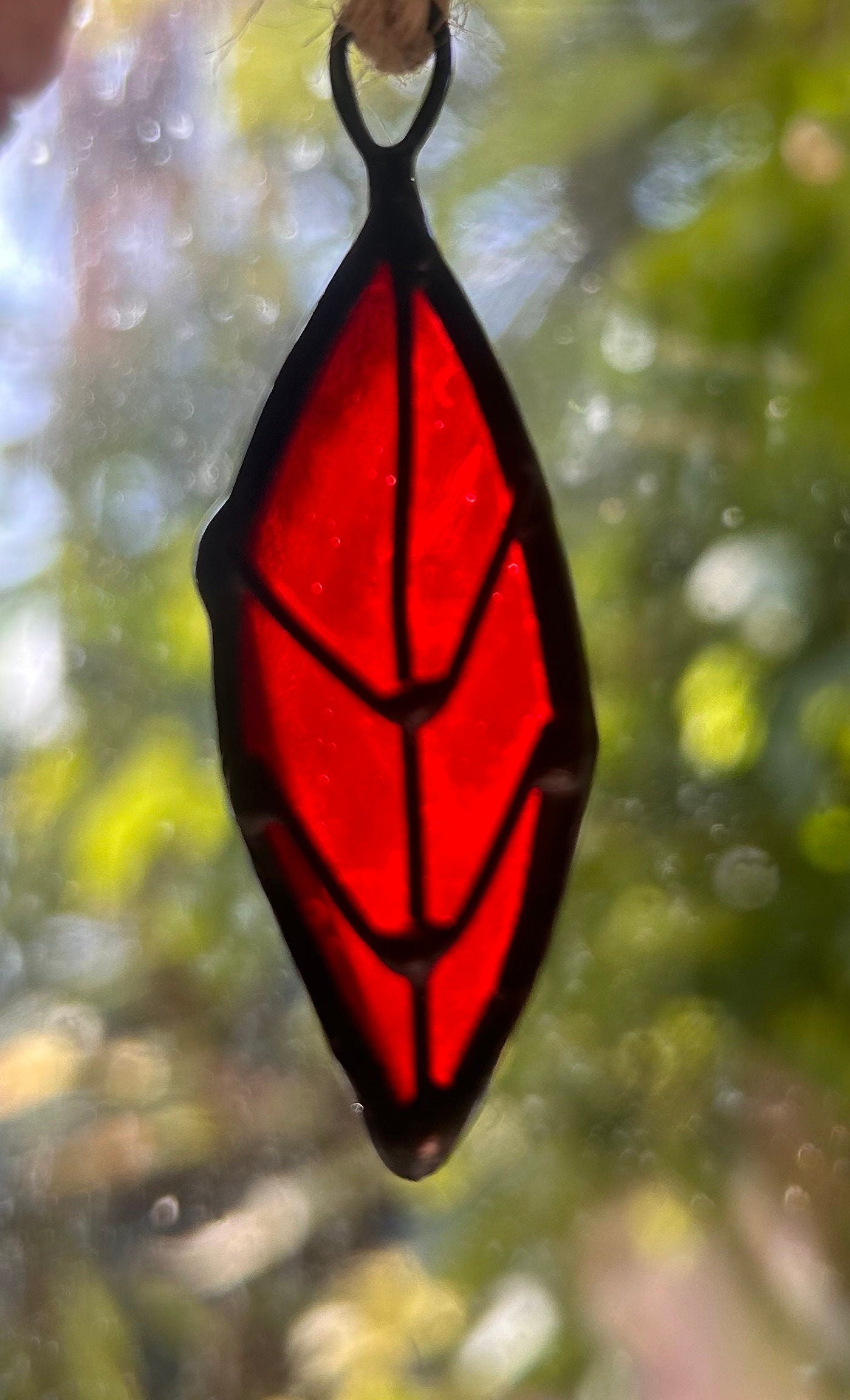Stained Glass Leaf Suncatcher, Handmade Copper Wire Accent