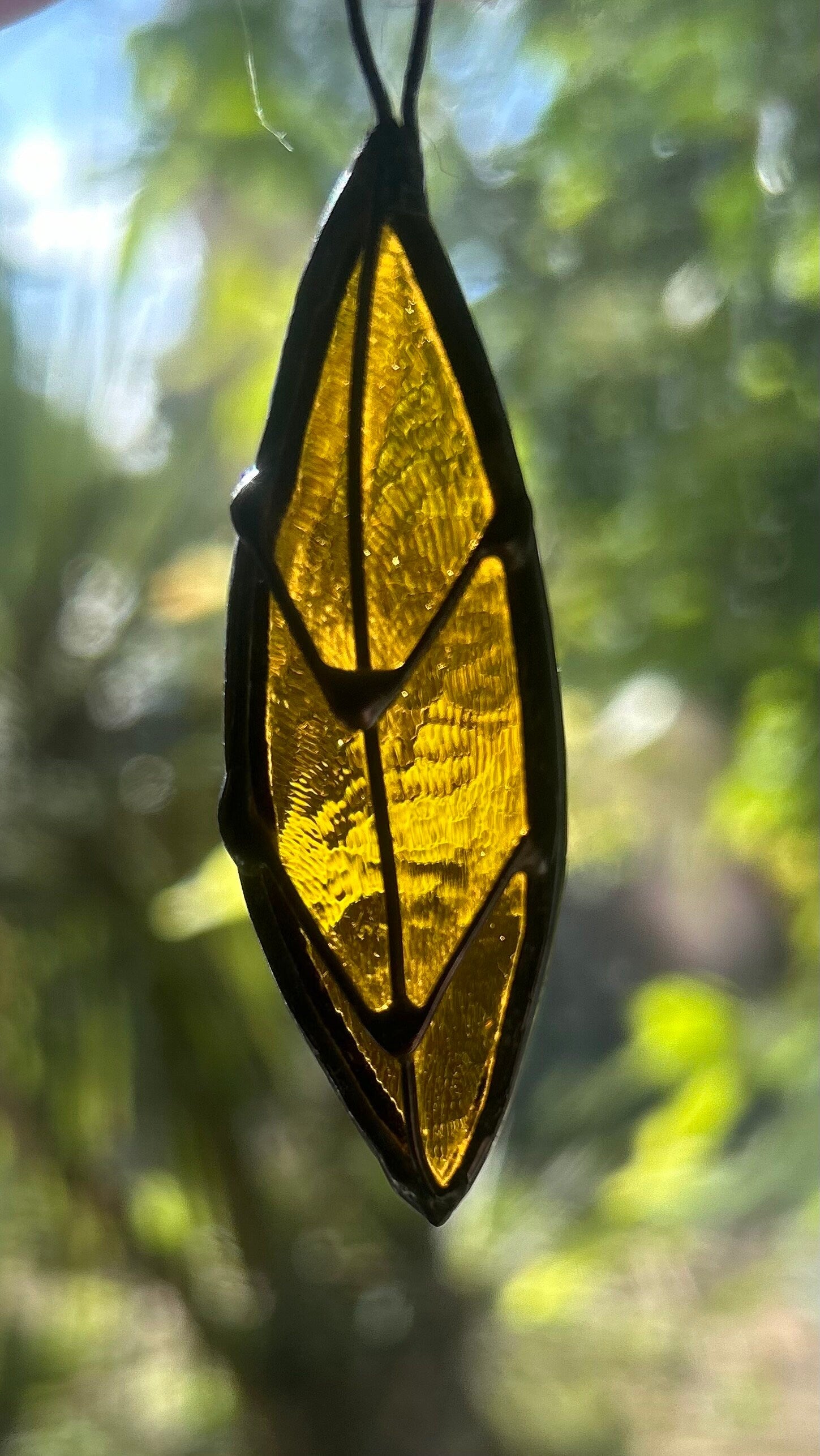 Stained Glass Leaf Suncatcher, Handmade Copper Wire Accent